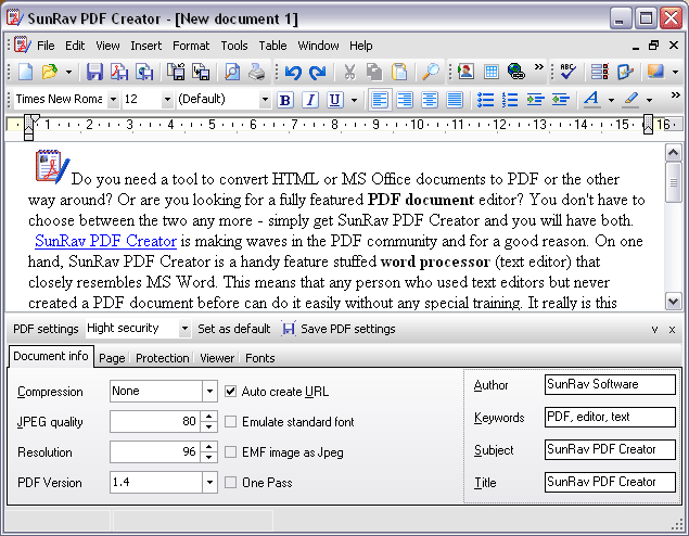 Screenshot of SunRav PDF Creator
